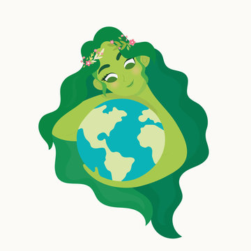 Woman Holding Ecology World Earth Day. Mother Nature Care Concept.