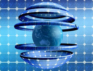 3d Concept of solar energy save the planet. Elements of this Image Furnished By NASA.