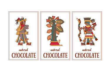 Vector illustration Aztec cacao pattern for chocolate package design.