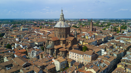 Fototapeta na wymiar Aerial video shooting with drone on Pavia, famous Lombardia city near the Ticino river in northern Italy