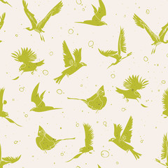 Hand drawn artistic single line birds seamless pattern