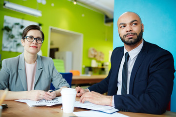 Young journalists having course of studies in reporters school