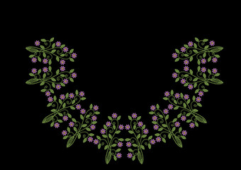 Obraz na płótnie Canvas Embroidery stitches imitation neck line pattern with folk flower