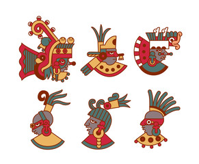 Vector illustration aztec  avatar collection.