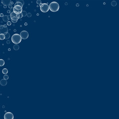 Random soap bubbles. Abstract left top corner with random soap bubbles on deep blue background. Vector illustration.