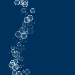 Random soap bubbles. Left wave with random soap bubbles on deep blue background. Vector illustration.