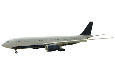 Passenger commercial plane right side isolated on white background.