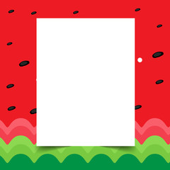 Summer holiday greeting card typography with tropical palms and watermelon slices, Vector illustration