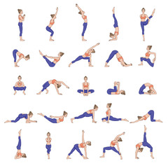 Women silhouettes. Collection of yoga poses. Asana set. - 159087602