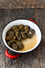 Mince rolls with rice wrapped in nettle leaf