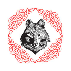 Vector illustration vintage frame with wolf head.