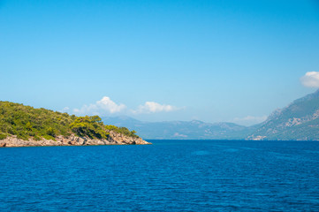 Landscape of the Mediterranean Sea. Mountains and the sea of Turkey.