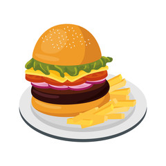 hamburger and french fries  icon over white background vector illustration