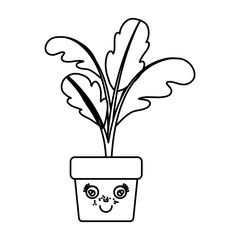 monochrome silhouette of caricature beet plant in pot vector illustration