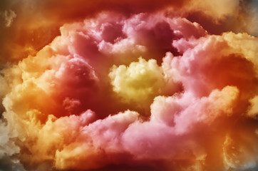 Colored abstraction. Saturated multicolored Clouds with a pastel colored background