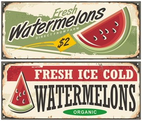 Fresh ice cold watermelons retro advertisement signs