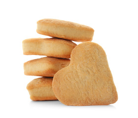 Heart shaped butter cookies on white background