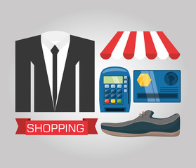 suit shoes and payment methods shopping concept vector illustration