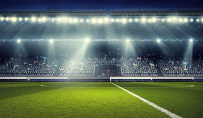 Soccer stadium in spotlights