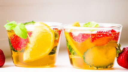 Drink. Pimms in tea cup, white background