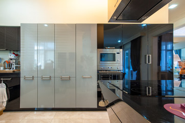 modern kitchen with built in Shelving unit