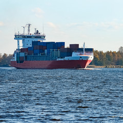 Red container ship