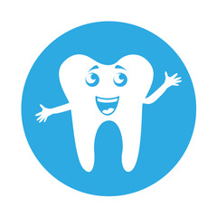 round icon blue cute smile tooth cartoon vector graphic design