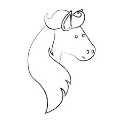 monochrome blurred silhouette of face side view of horse with long mane vector illustration