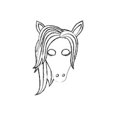 monochrome blurred silhouette of front face of female horse with closed eyes and mane vector illustration