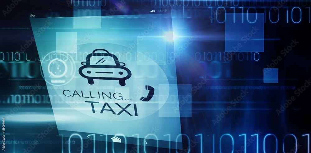 Poster composite image of vector image of taxi calling text with icon
