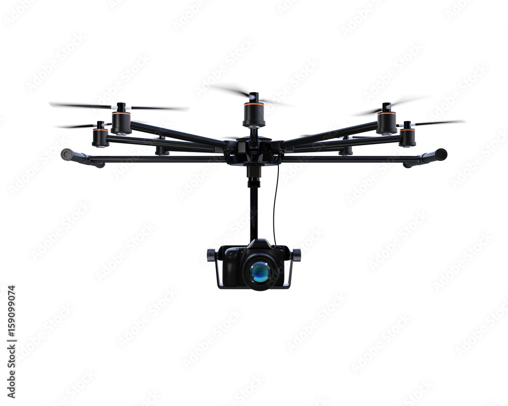 Poster front view of octocopter isolated on white background. 3d rendering image