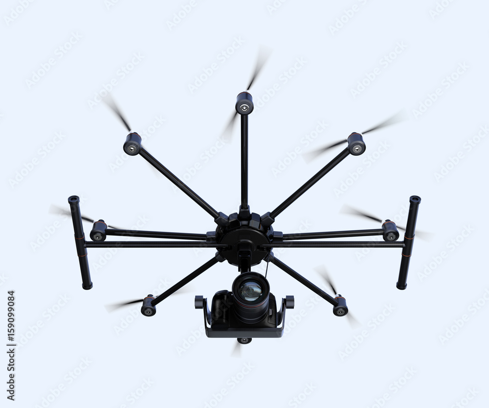 Poster octocopter flying in the sky. 3d rendering image