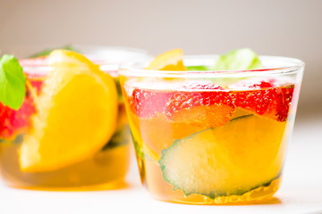 Drink. Pimms in tea cup, white background