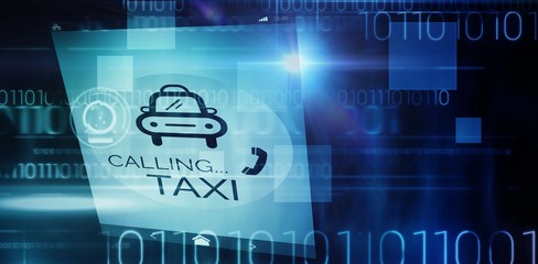Composite image of vector image of taxi calling text with icon 
