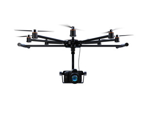 Front view of octocopter isolated on white background. 3D rendering image