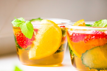 Drink. Pimms in tea cup, white background