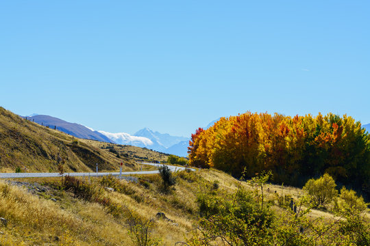 Scenery of Mount Cook /Aoraki road along Lake Pukaki , Mackenzie District, Canterbury region, South Island of New Zealand