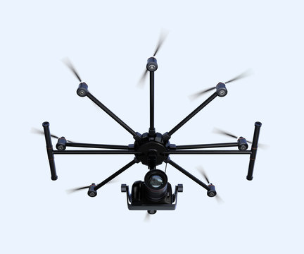 Octocopter flying in the sky. 3D rendering image