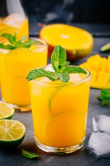 Fresh summer mango lemonade with lime and mint