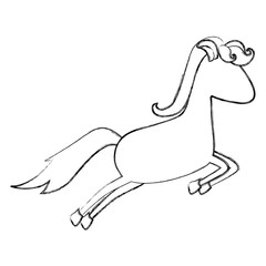 monochrome blurred silhouette of cartoon horse faceless and jumping vector illustration