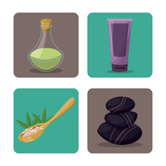 white background with frames of spa elements with essences and stones and body cream vector illustration