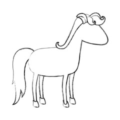 monochrome blurred silhouette of cartoon horse standing vector illustration