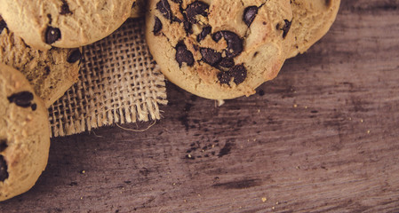  Chocolate chip cookies on old wooden table