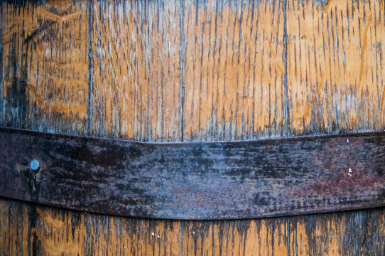 Close Up of Metal Hoop on Bourbon Barrel