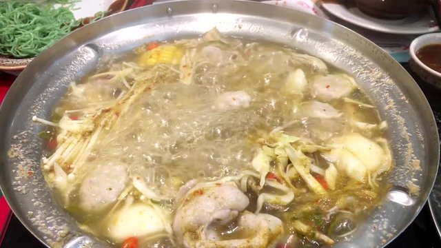 Boiling delicious sukiyaki, Thai style at restaurant