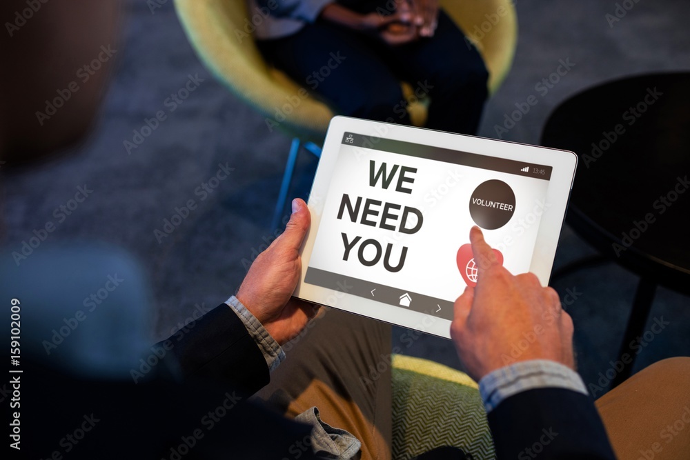 Poster composite image of we need you text with icons on screen
