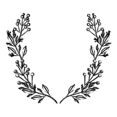 monochrome blurred silhouette of decorative branches forming half crown vector illustration