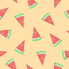 Vector watermelon emoji seamless pattern on the yellow background