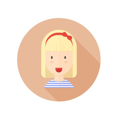 Vector blond girl with glasses and photo camera character avatar in the circle. Made in flat style.