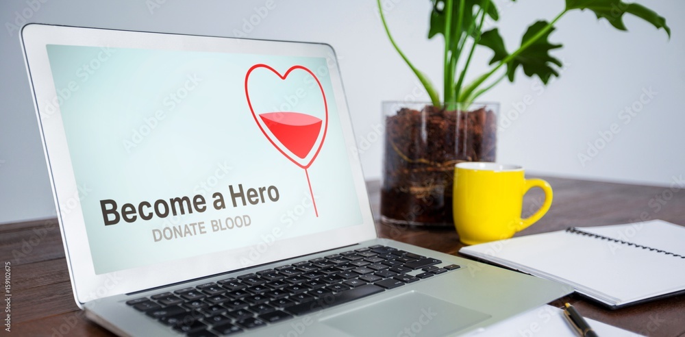 Aufkleber composite image of become a hero text with heart shape on screen